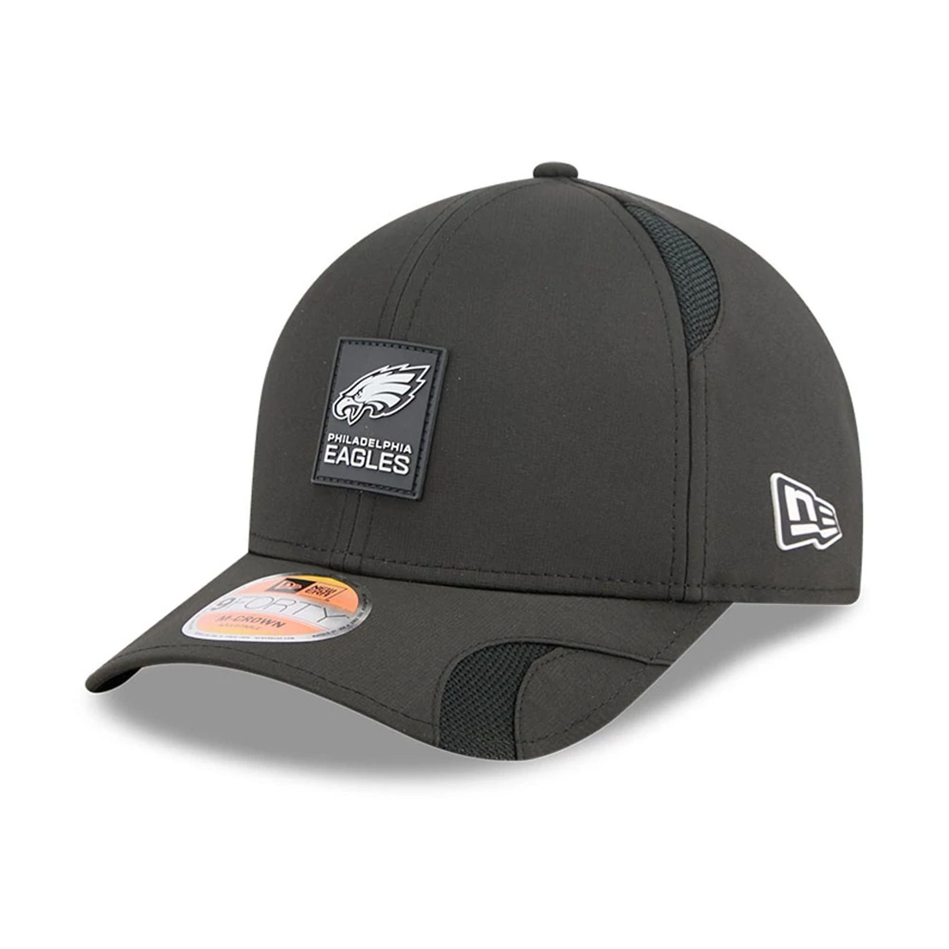 This is a Philadelphia Eagles NFL Sideline 2025 Black 9FORTY M-Crown Adjustable Cap 1