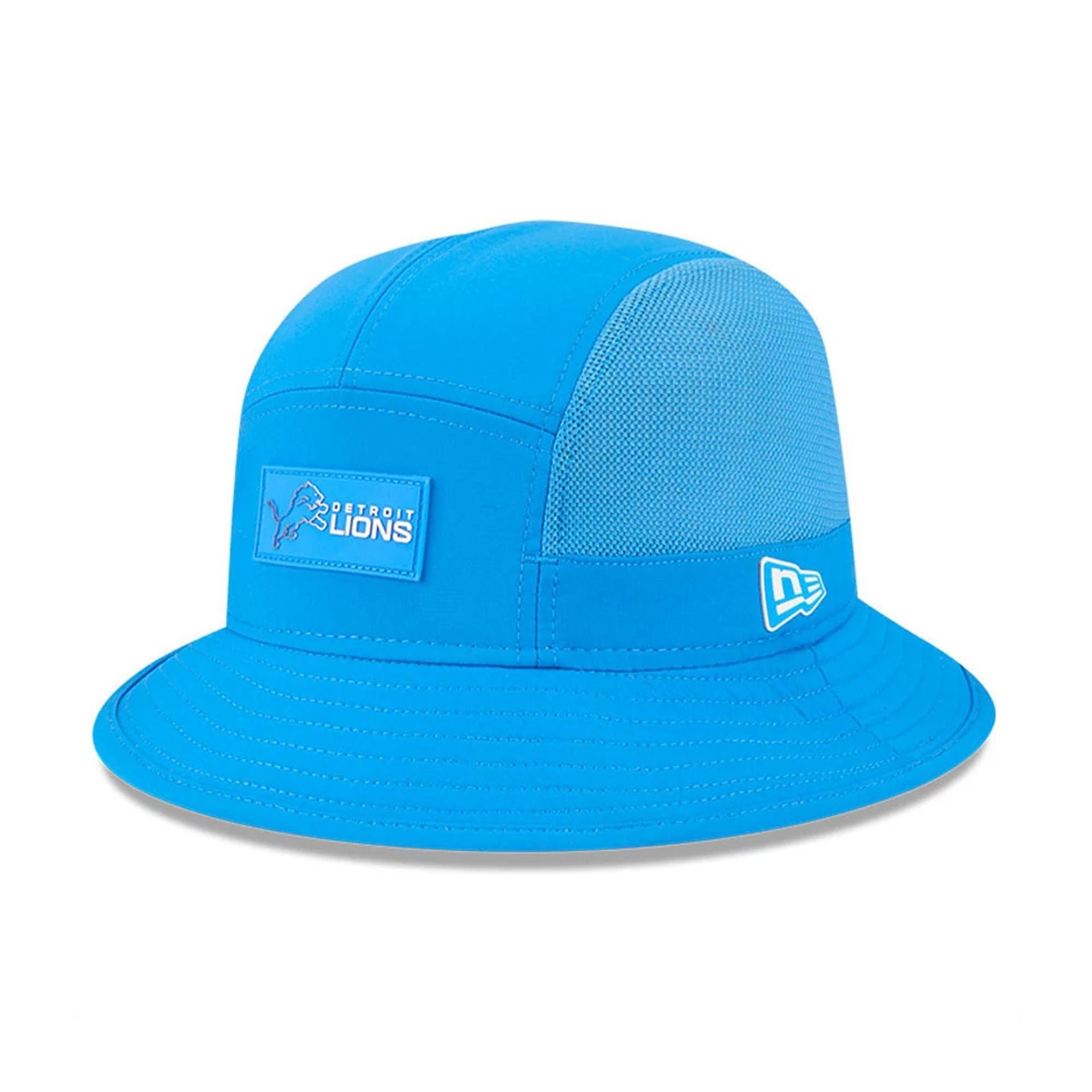 This is a Detroit Lions NFL Sideline 2025 Blue Stretch Bucket Hat 1