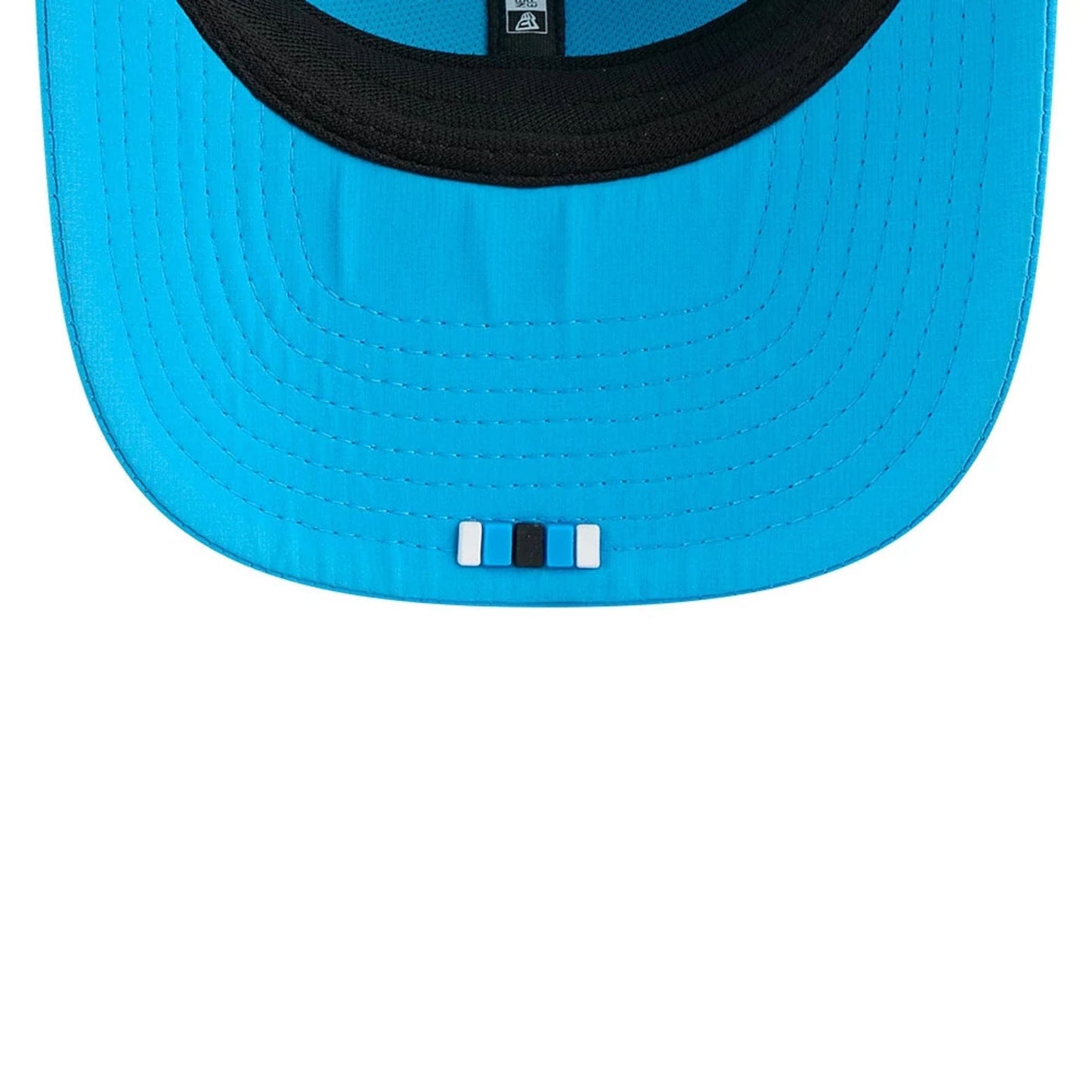 This is a Carolina Panthers NFL Sideline 2025 Blue 9SEVENTY Trucker Stretch Snap Adjustable Cap 7
