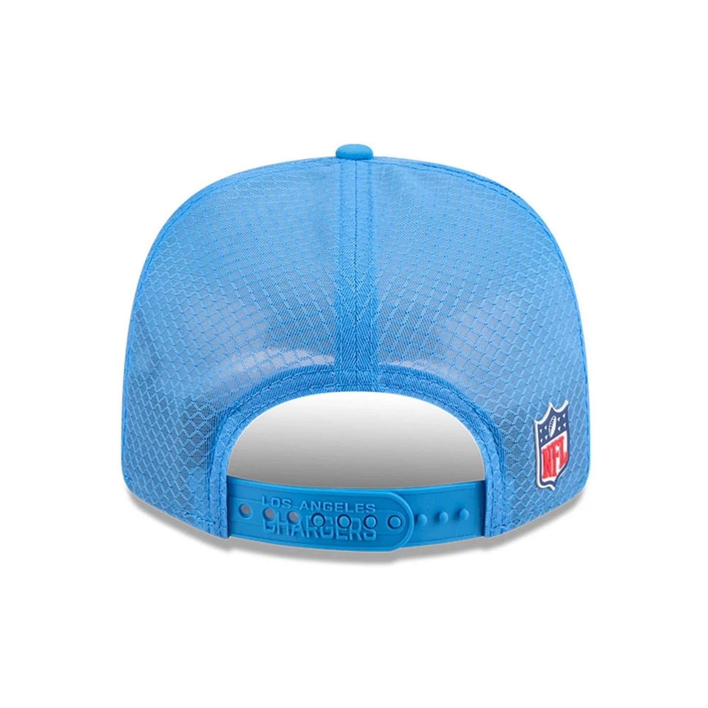 This is a LA Chargers NFL Sideline 2025 Blue 9SEVENTY Trucker Stretch Snap Adjustable Cap 7