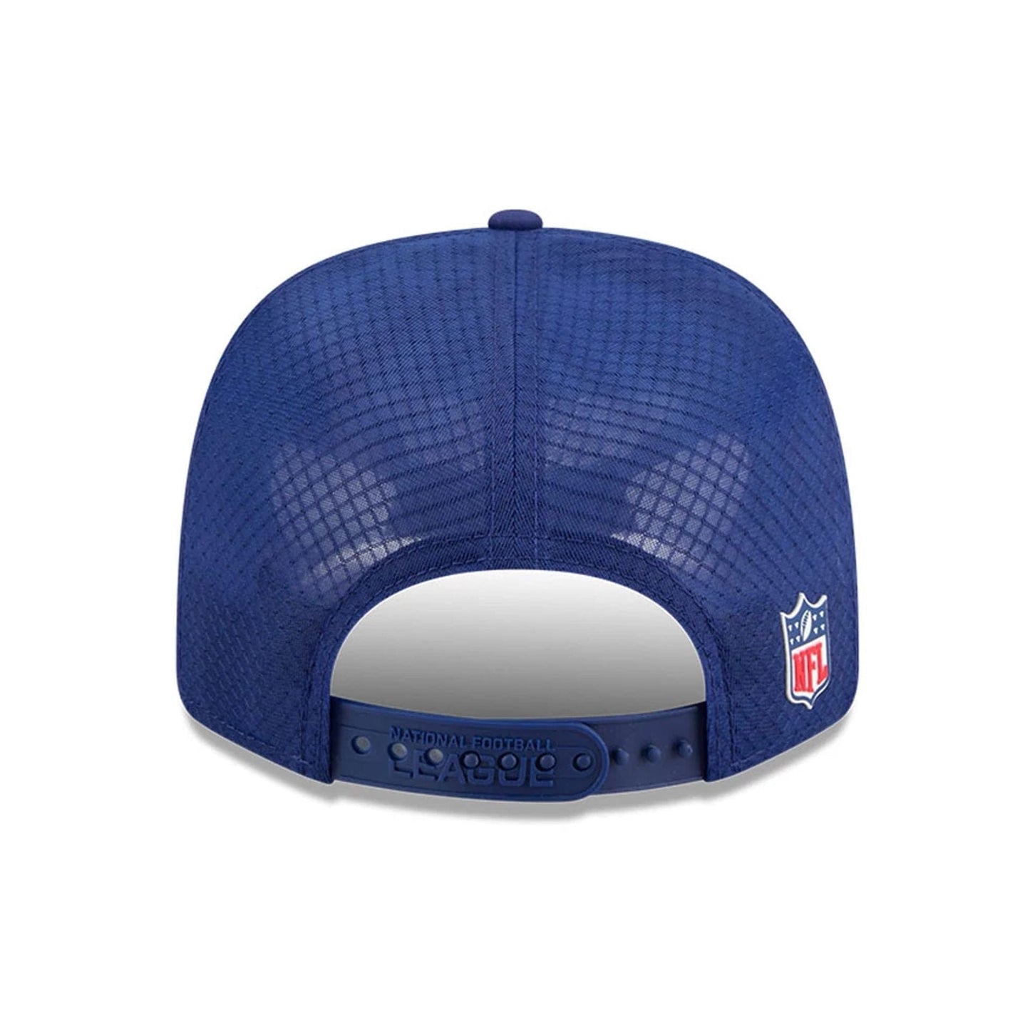 This is a NFL Official Logo NFL Sideline 2025 Blue 9SEVENTY Trucker Stretch Snap Adjustable Cap 7