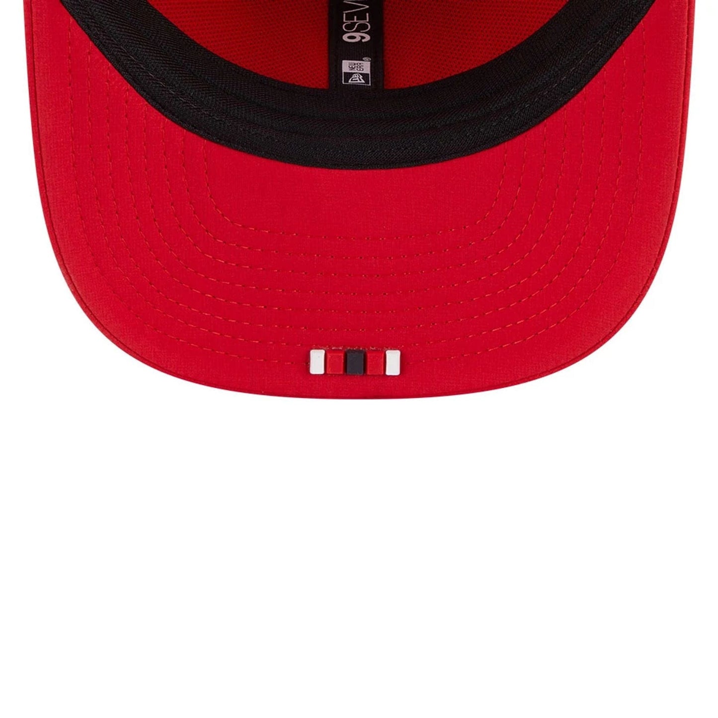 This is a Houston Texans NFL Sideline 2025 Red 9SEVENTY Trucker Stretch Snap Adjustable Cap 7