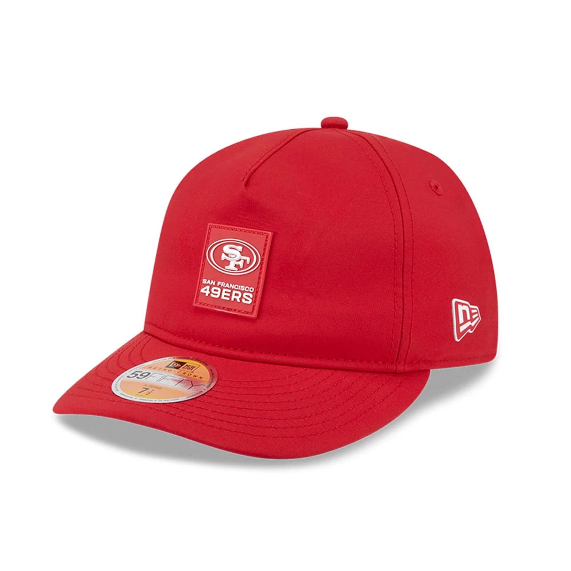 This is a San Francisco 49ers NFL Sideline 2025 Red Retro Crown 59FIFTY Fitted Cap 1