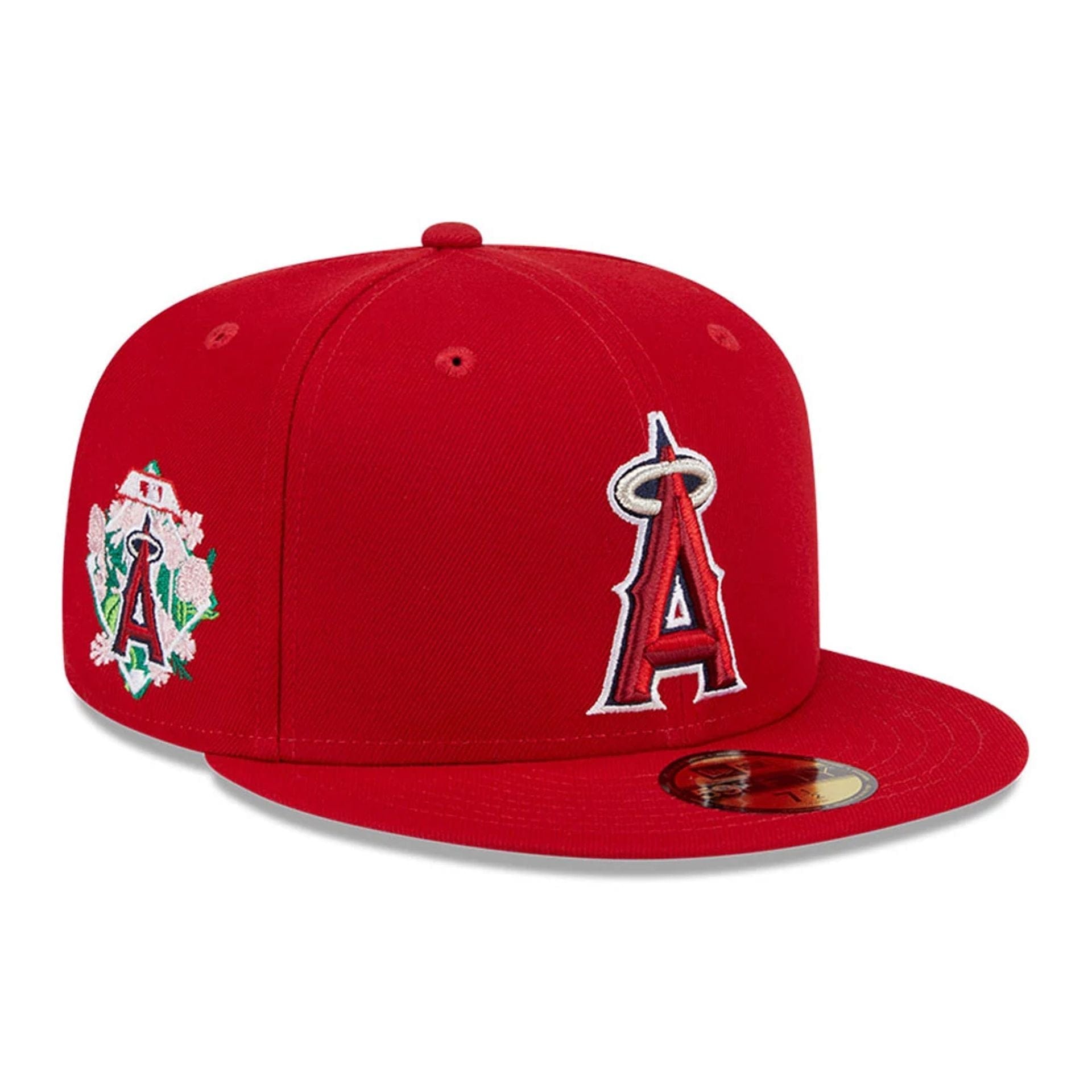 This is a LA Angels Floral Undervisor Red 59FIFTY Fitted Cap 1
