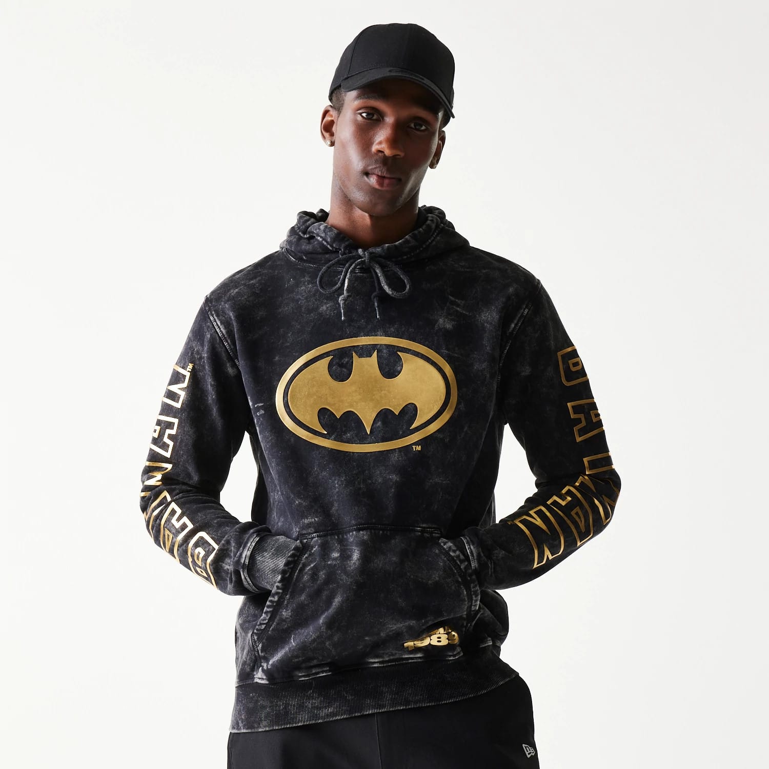 The Male model is wearing Batman 1989 Black Pullover Hoodie 1