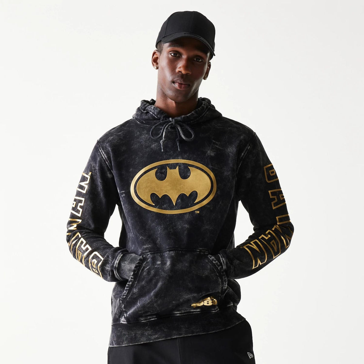 The Male model is wearing Batman 1989 Black Pullover Hoodie 1