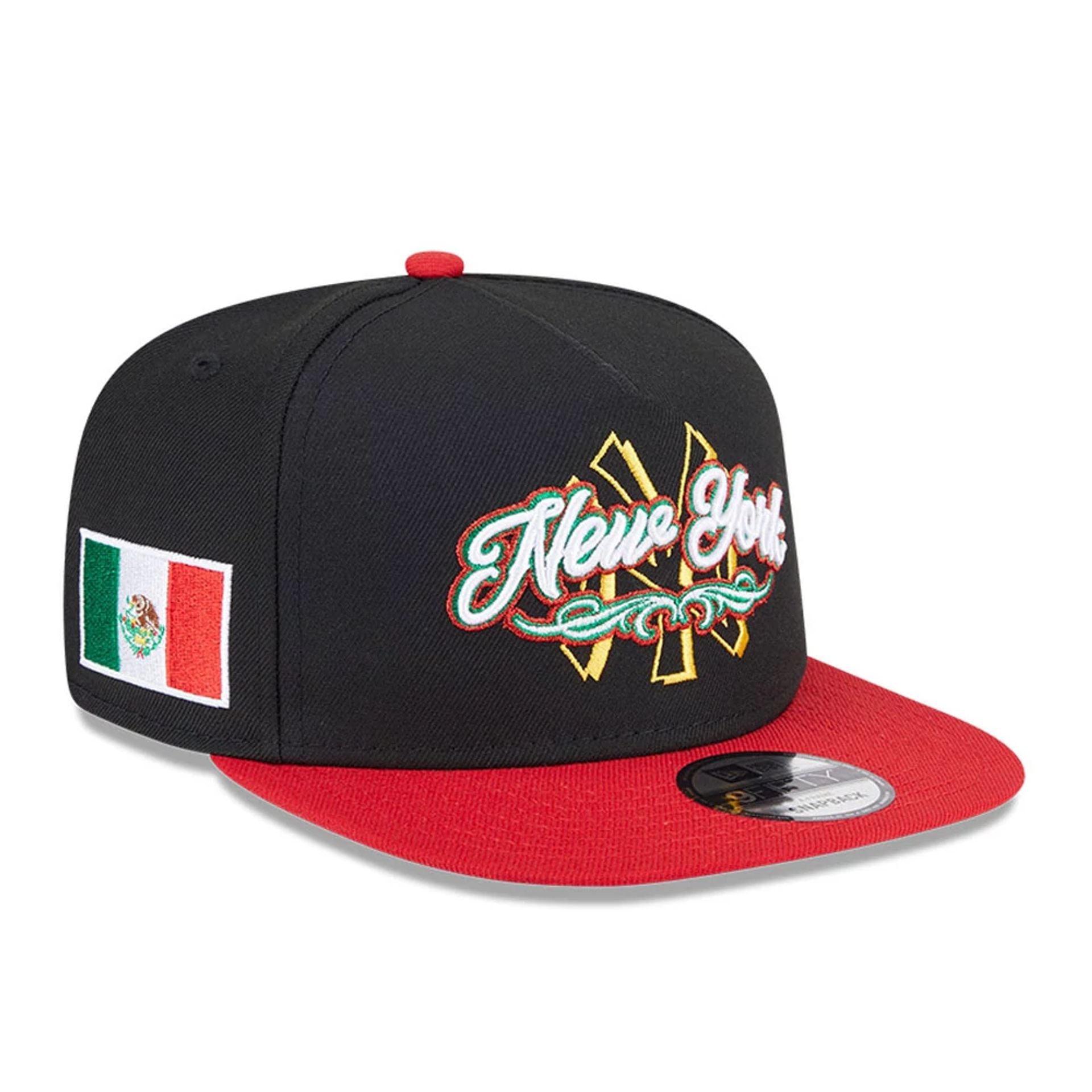 This is a New York Yankees City Script Black 9FIFTY A-Frame Snapback Adjustable Cap 1