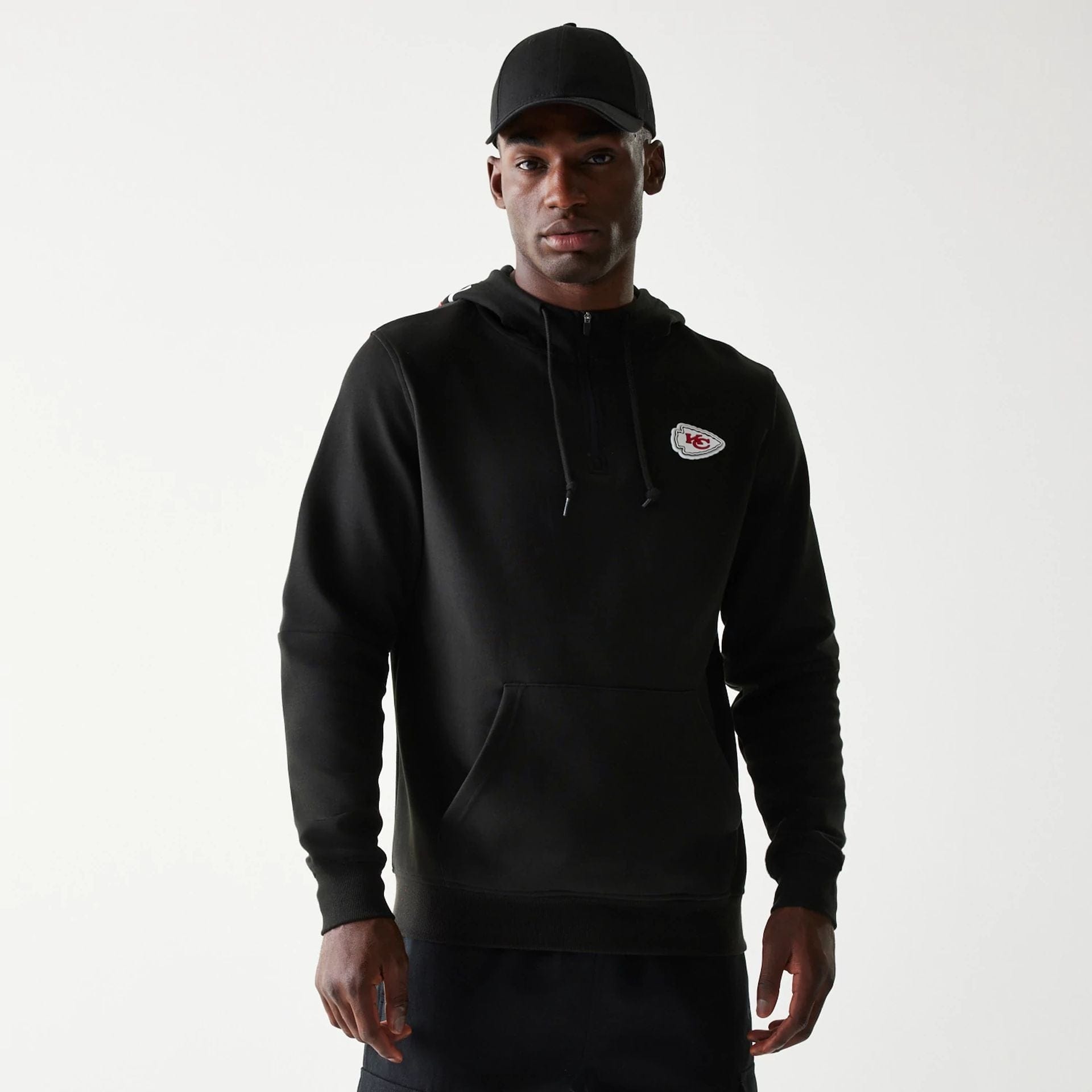 The Male model is wearing Kansas City Chiefs NFL 3RD Down Black Pullover Hoodie 1