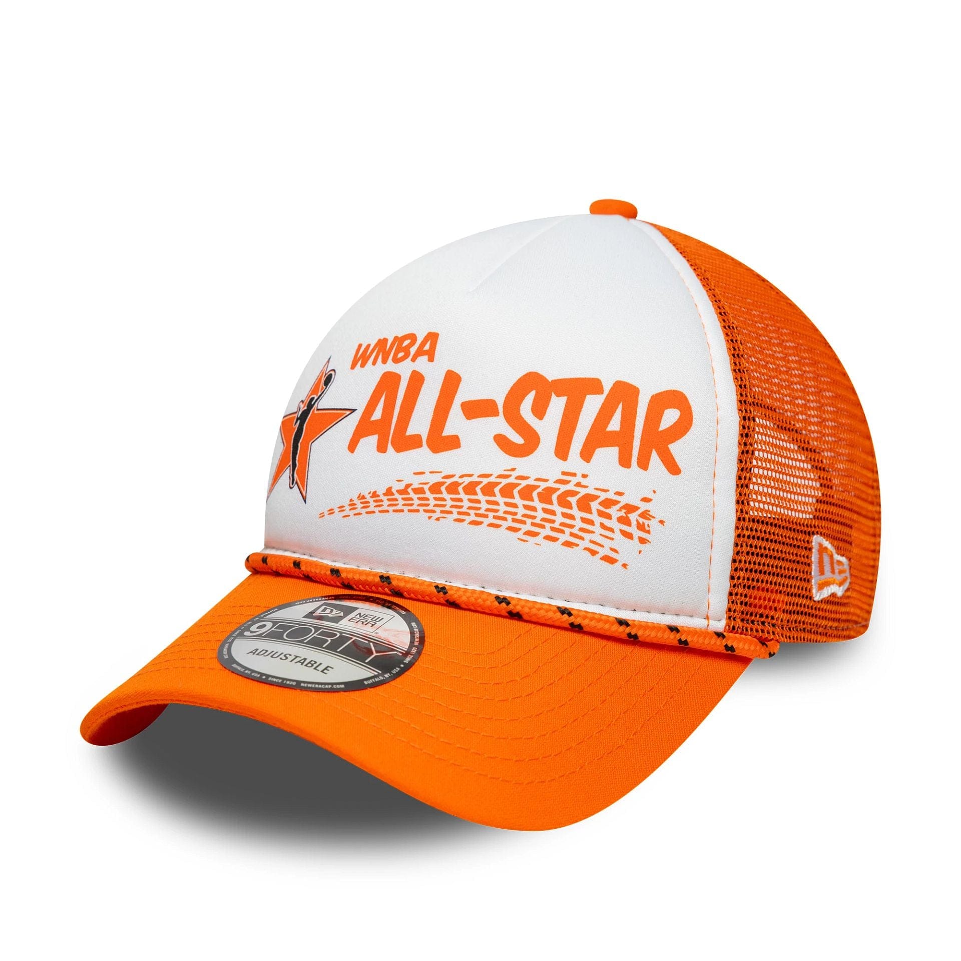 This is a WNBA 2025 All Star Game Logo Orange 9FORTY M-Crown A-Frame Adjustable Cap 1