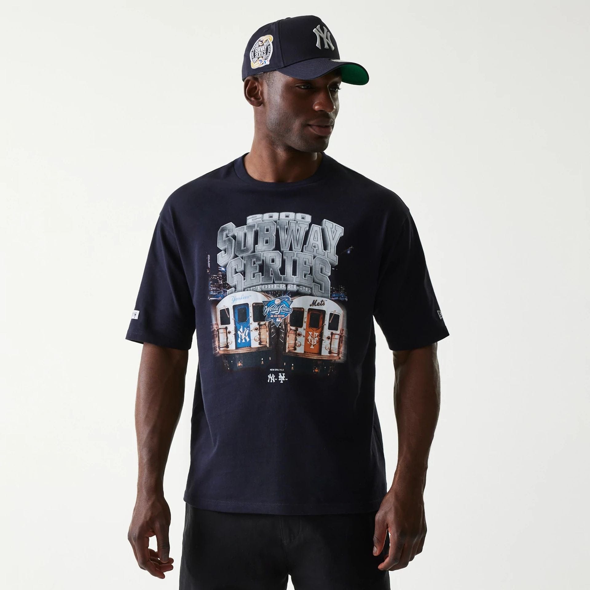 The Male model is wearing MLB Subway Series Navy Oversized T-Shirt 1