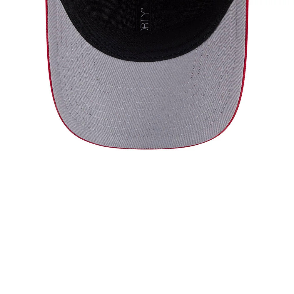 Detroit Red Wings NHL Team Red New Era 9FORTY M-Crown Adjustable Cap, inside view showing the grey undervisor with a black sweatband and red edging, featuring the New Era logo and 9FORTY tag.