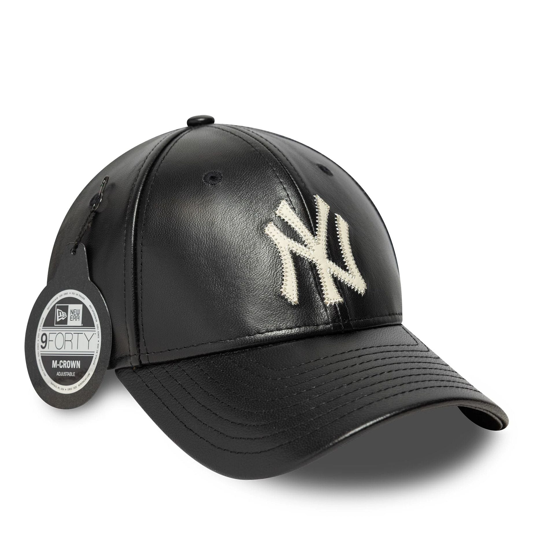 This is a New York Yankees MLB Leather Black 9FORTY M-Crown Adjustable Cap 1