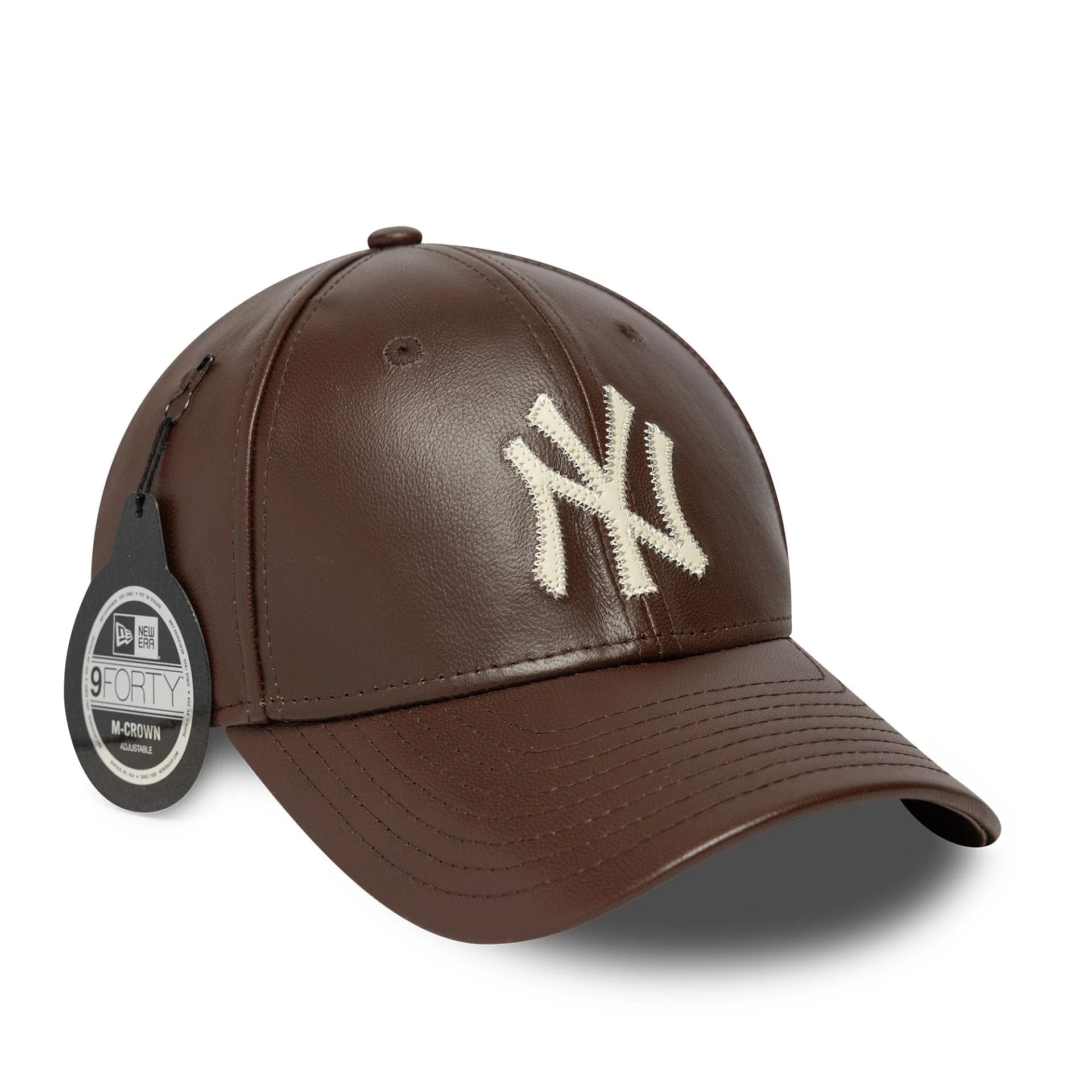 This is a New York Yankees MLB Leather Dark Brown 9FORTY M-Crown Adjustable Cap 1