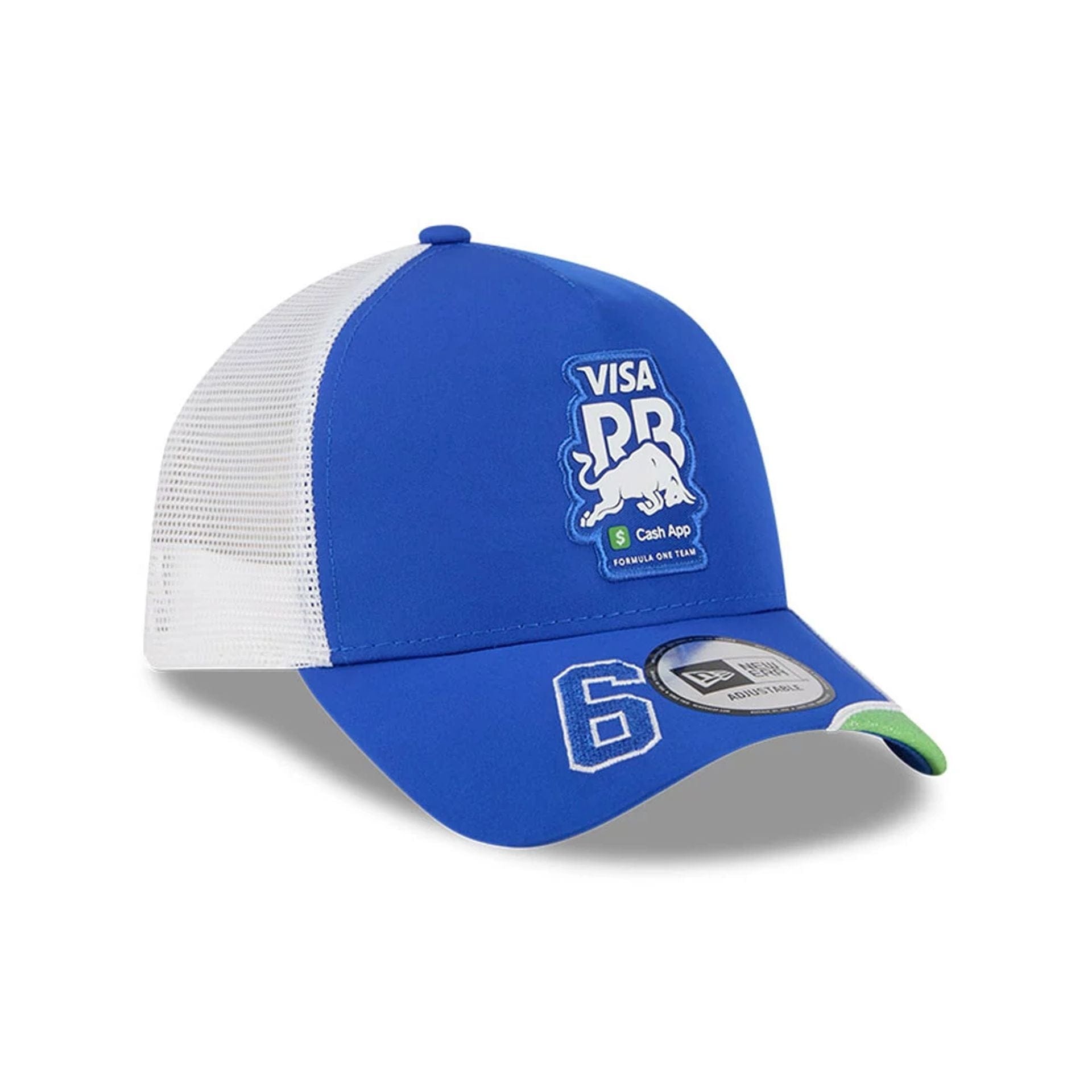 This is a Visa Cash App Racing Bulls Vegas Race Special Blue 9FORTY E-Frame Trucker Adjustable Cap 1