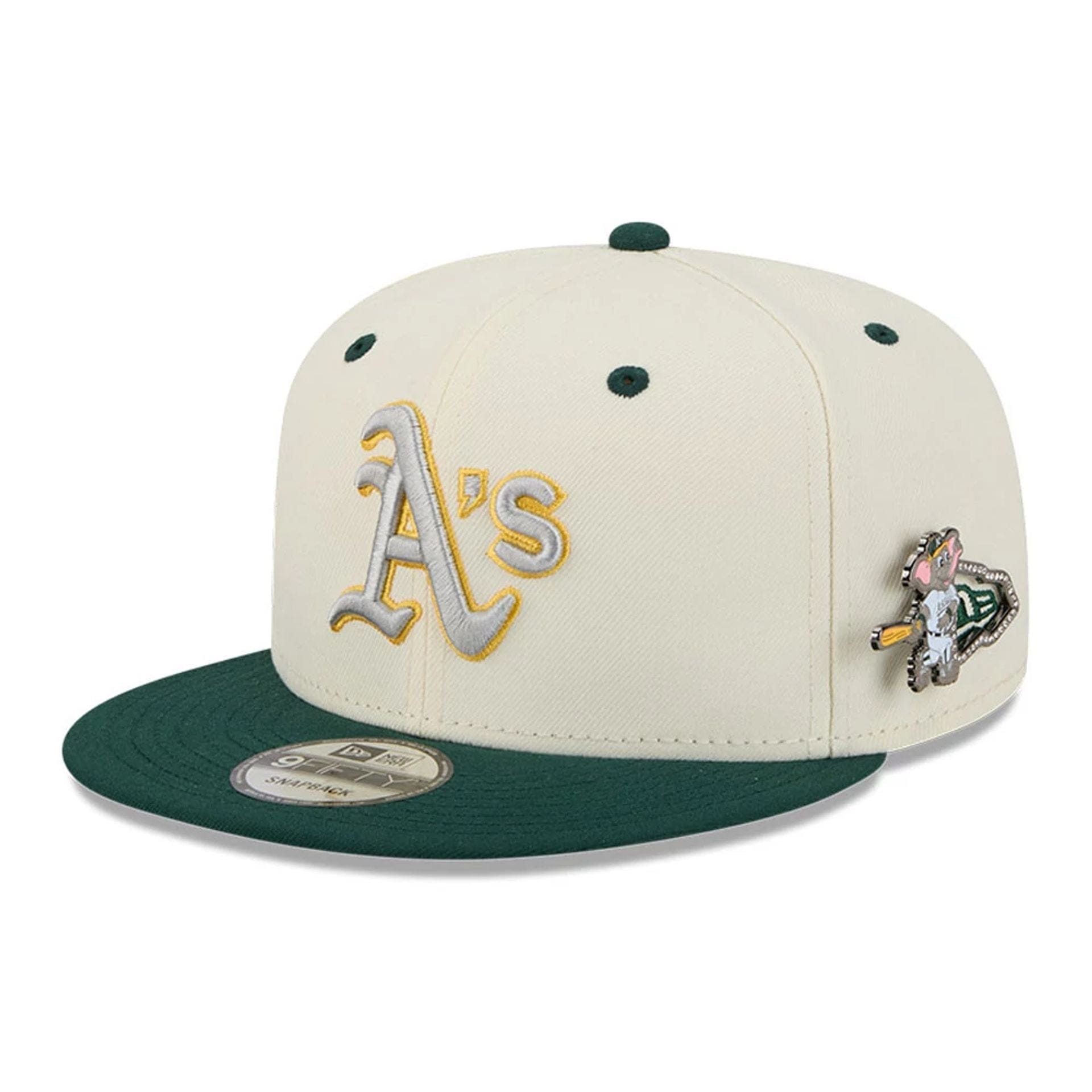 This is a Athletics MLB Mascot Pin Green 9FIFTY Snapback Adjustable Cap 1