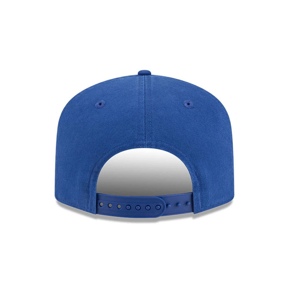 Milwaukee Brewers MLB Championship Blue New Era 19TWENTY Adjustable Cap, rear view showing the structured blue crown with matching eyelets and top button, featuring an adjustable blue strap closure for a custom fit.