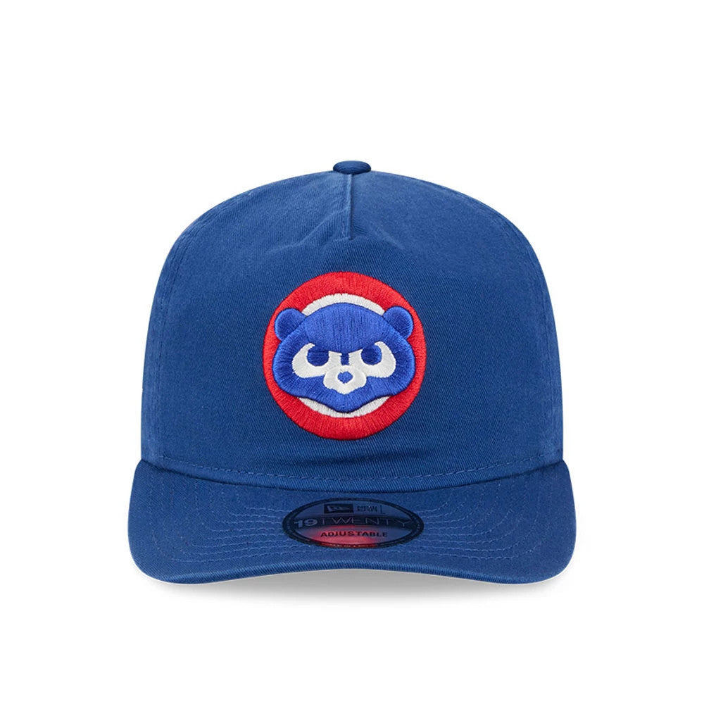 Chicago Cubs MLB Championship Blue New Era 19TWENTY Adjustable Cap, front view showing the raised blue and white Cubs logo in a red circle on the structured blue crown, with a 19TWENTY size sticker on the visor.