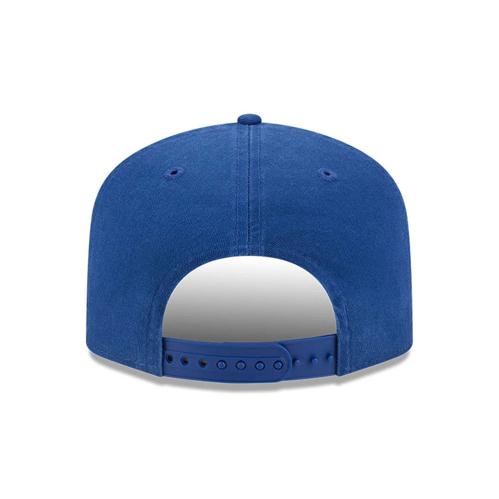 Chicago Cubs MLB Championship Blue New Era 19TWENTY Adjustable Cap, rear view showing the clean back panels with eyelets and a matching blue adjustable strap, highlighting the classic unstructured design.