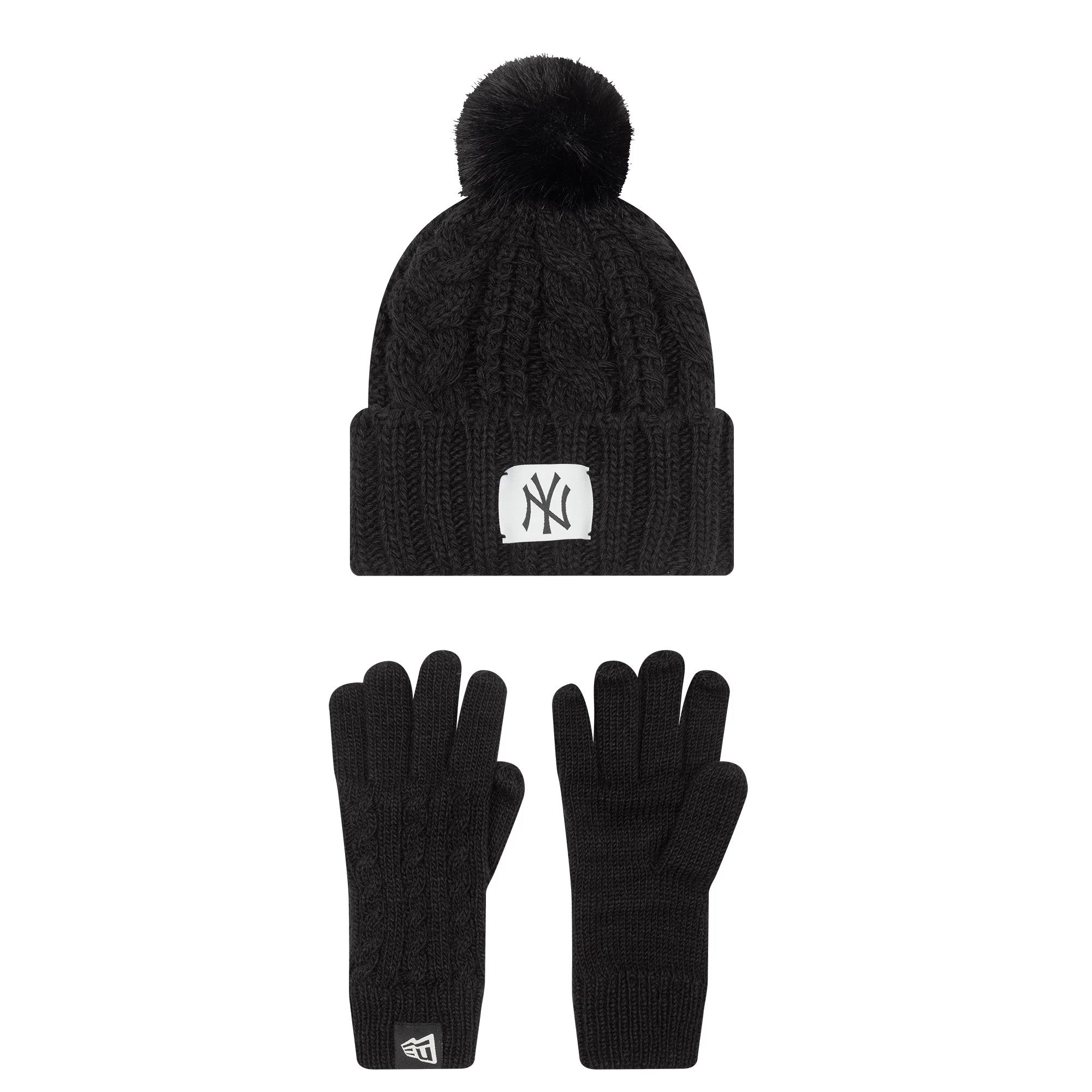 This is a New York Yankees Youth MLB Black Beanie & Gloves Set 1