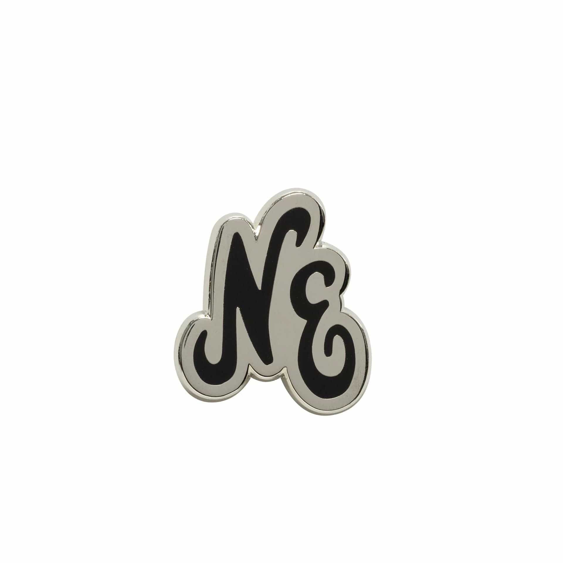 This is a New Era Script Black Pin Badge 1