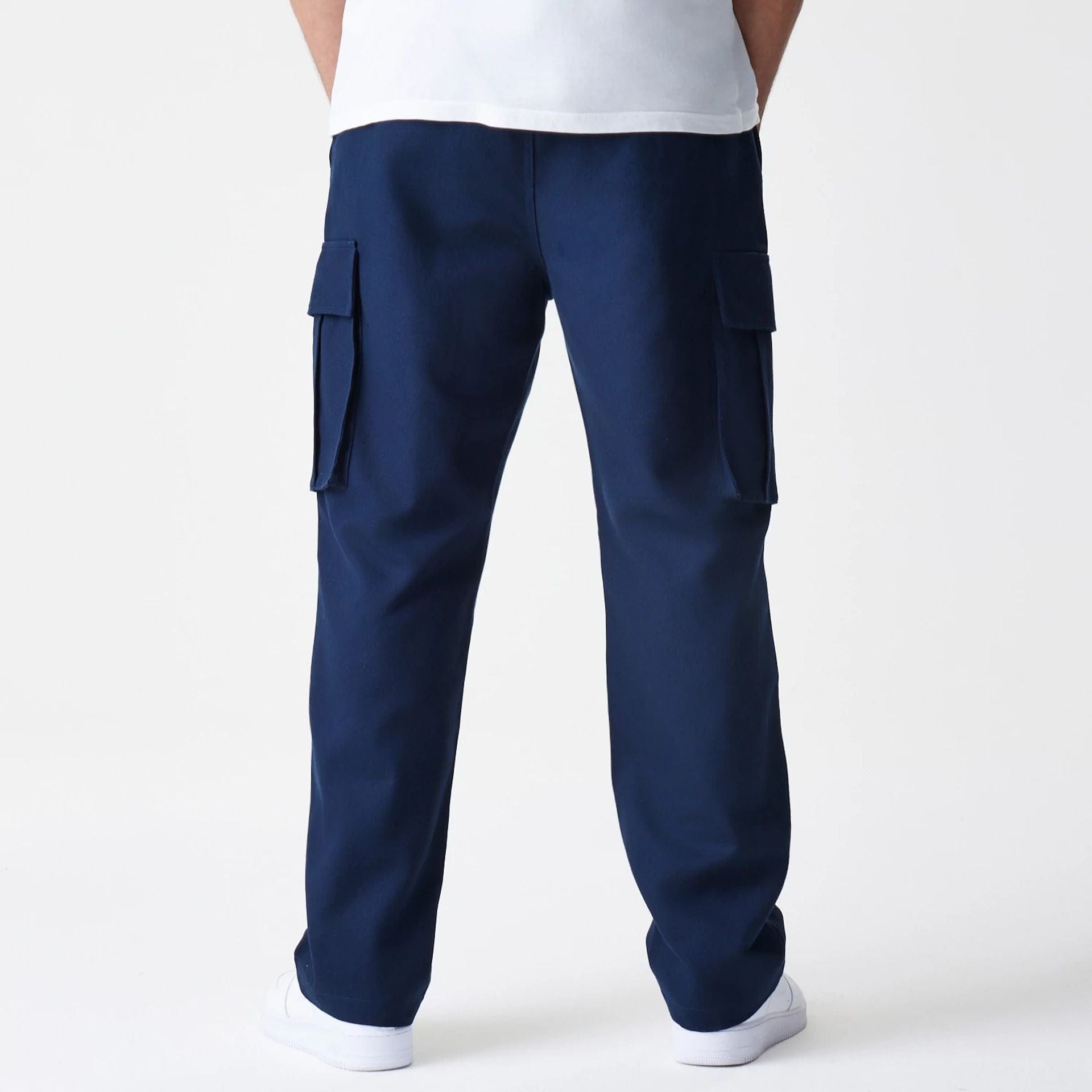The Male model is wearing New Era Navy Straight Leg Cargo Trousers 2