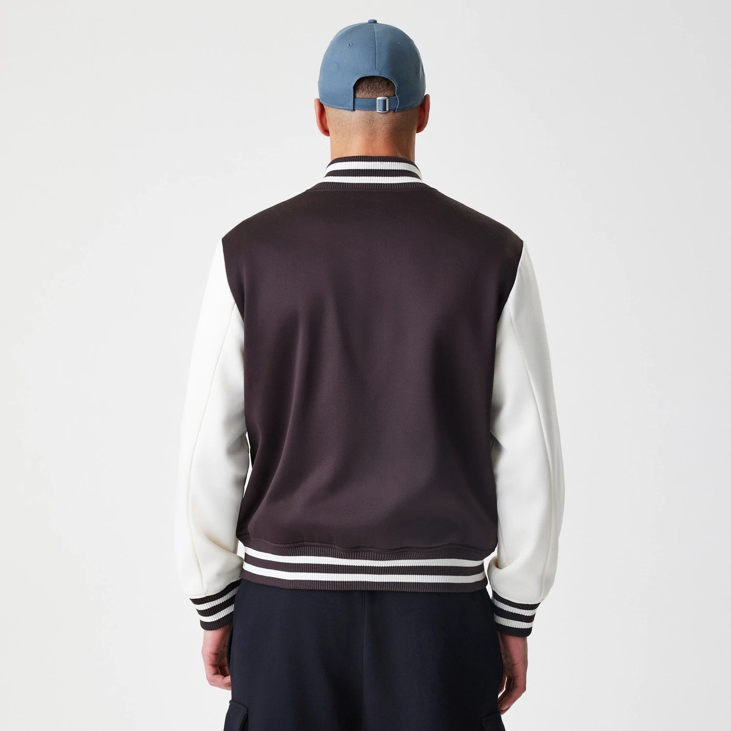 The Male model is wearing New York Yankees MLB Dark Brown Varsity Jacket 2