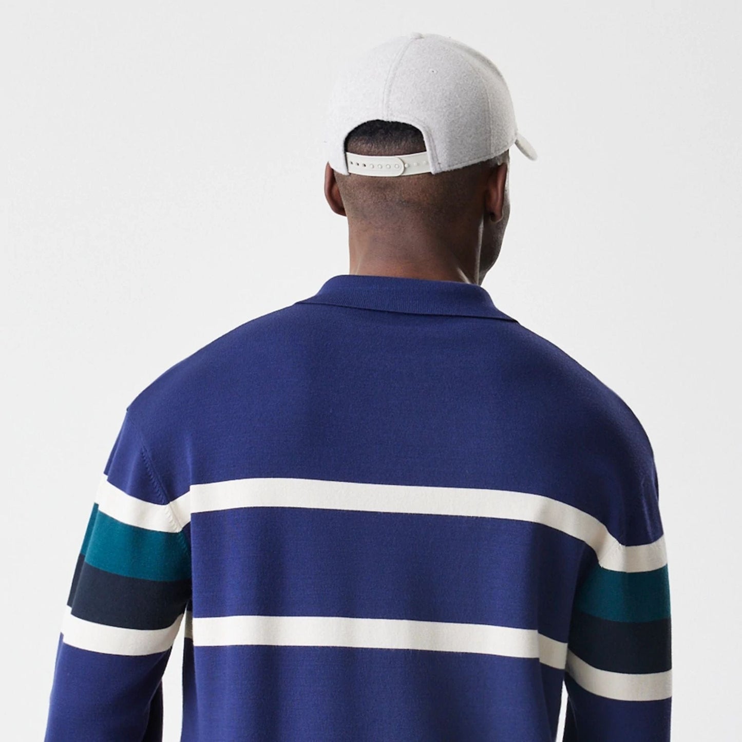 The Male model is wearing New York Yankees MLB Knit Navy Rugby Shirt 8