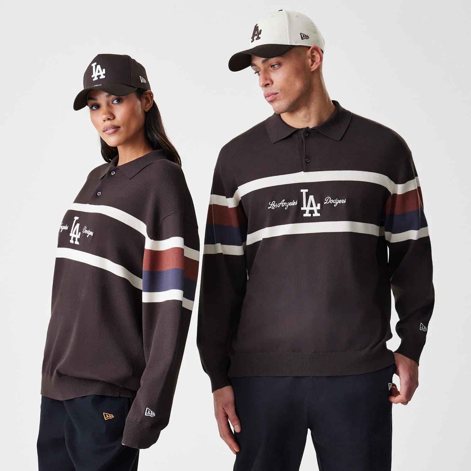 The Male model is wearing LA Dodgers MLB Knit Brown Rugby Shirt 1