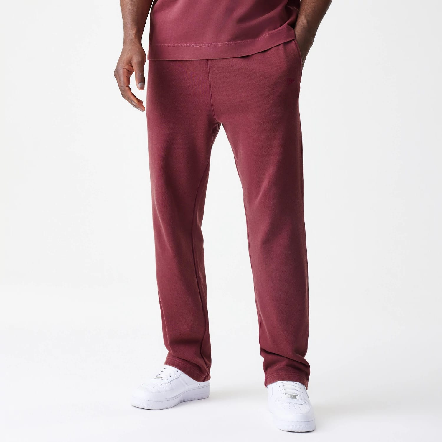 The Male model is wearing New Era Washed Dark Red Straight Leg Joggers 1