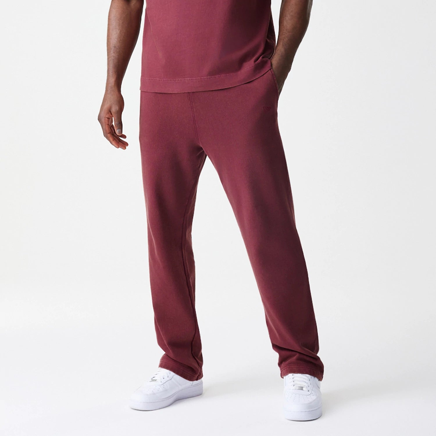 The Male model is wearing New Era Washed Dark Red Straight Leg Joggers 3
