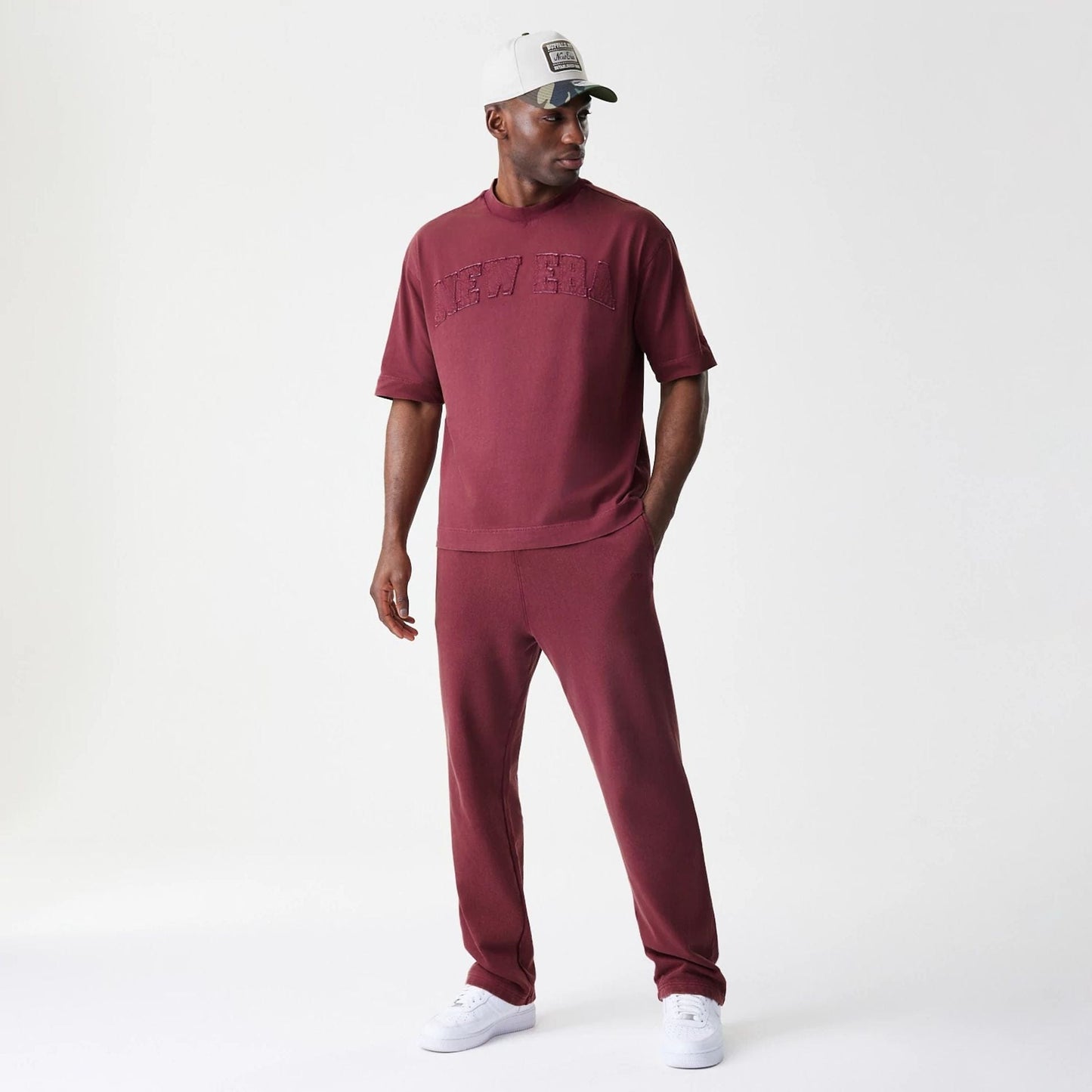 The Male model is wearing New Era Washed Dark Red Straight Leg Joggers 8