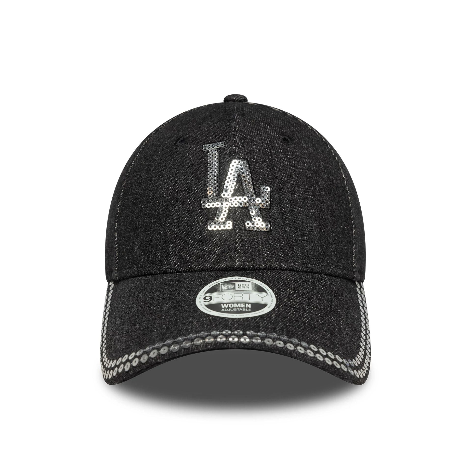 This is a LA Dodgers Womens MLB Sequin Black 9FORTY Adjustable Cap 2