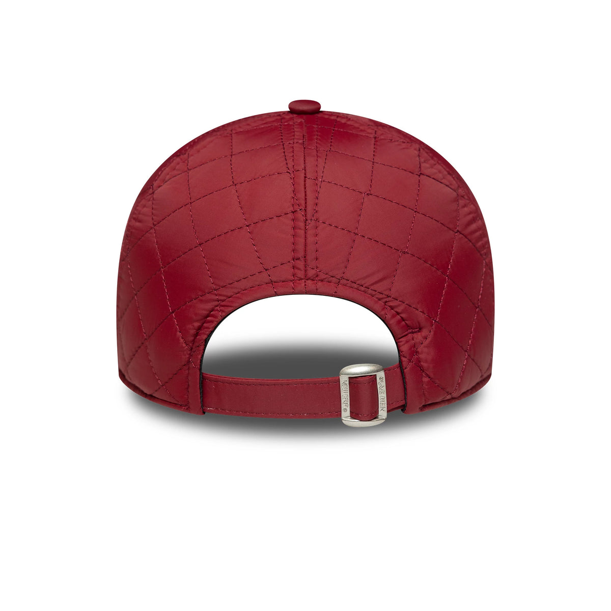 New York Yankees Womens MLB Padded Dark Red New Era 9TWENTY Adjustable Cap, rear view showing the quilted pattern across the back panels and a dark red adjustable strap with a buckle above the opening.