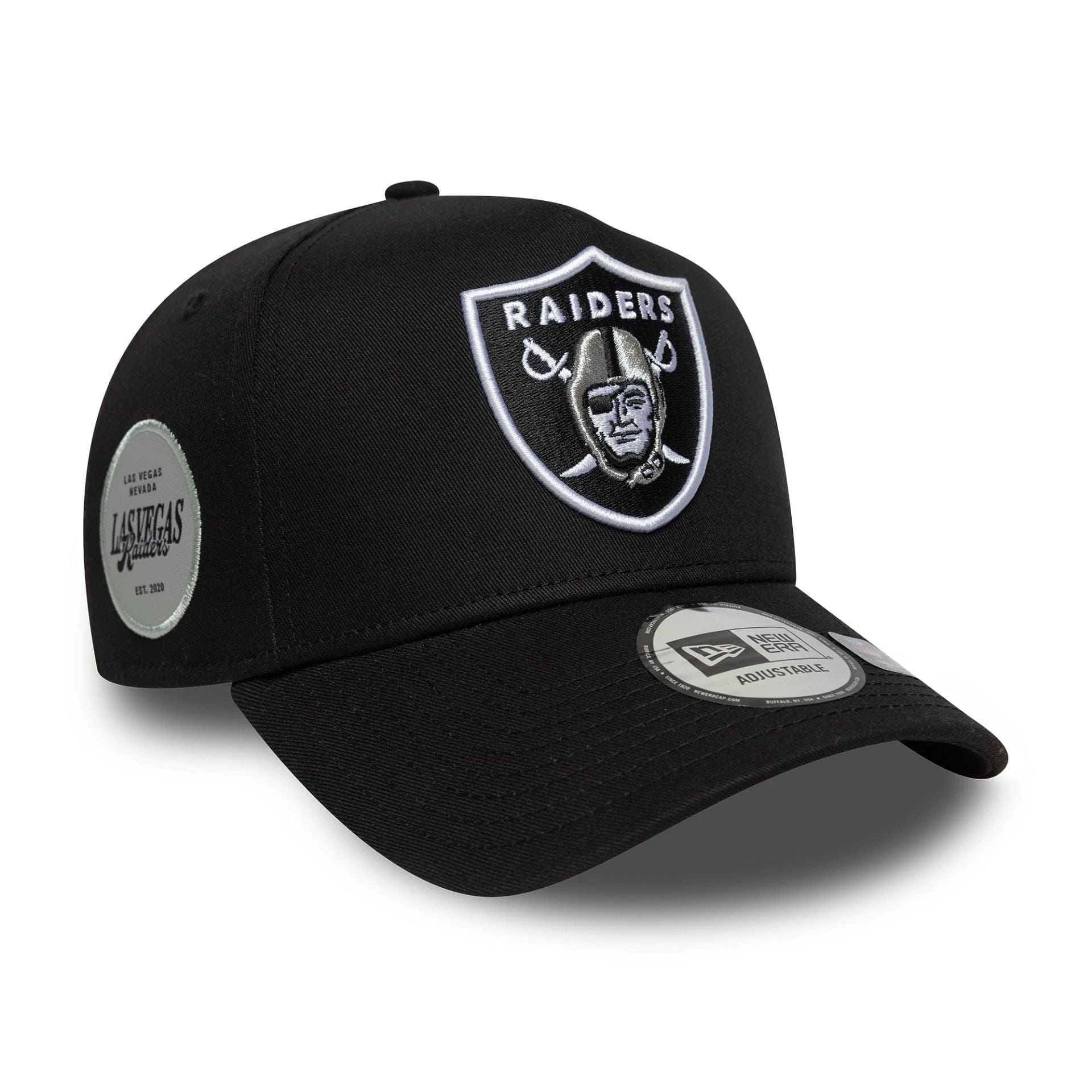 This is a Las Vegas Raiders NFL Sidepatch Black 9FORTY E-Frame Adjustable Cap 1