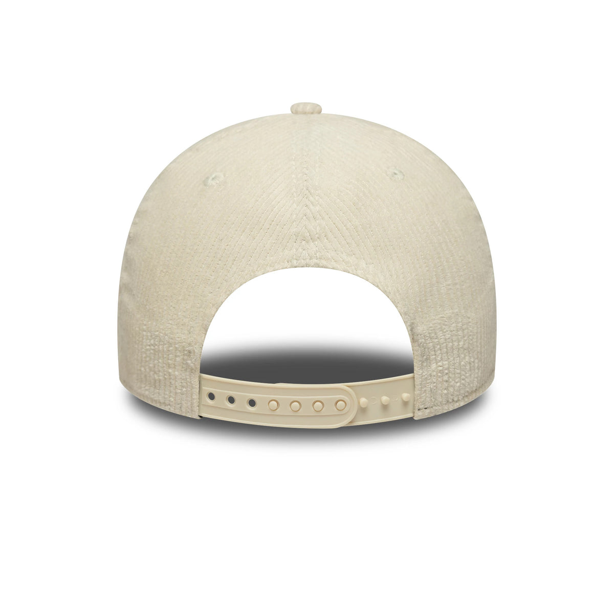 Kansas City Chiefs NFL Cord Cream New Era 9FORTY M-Crown Adjustable Cap, rear view showing the cream adjustable strap and texture of the cord material on the structured cream crown.
