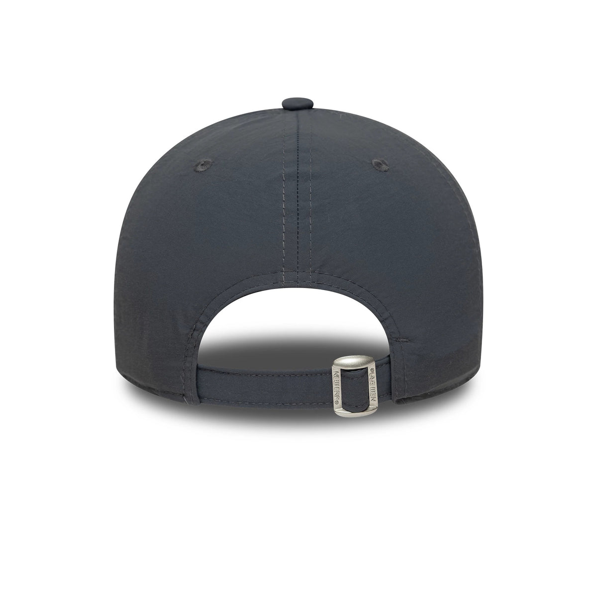 Chicago Bulls NBA Recycled Mini Dark Grey New Era 9FORTY Adjustable Cap, rear view showing the curved edge of the visor, eyelets on the structured crown, and an adjustable fabric strap with a buckle.