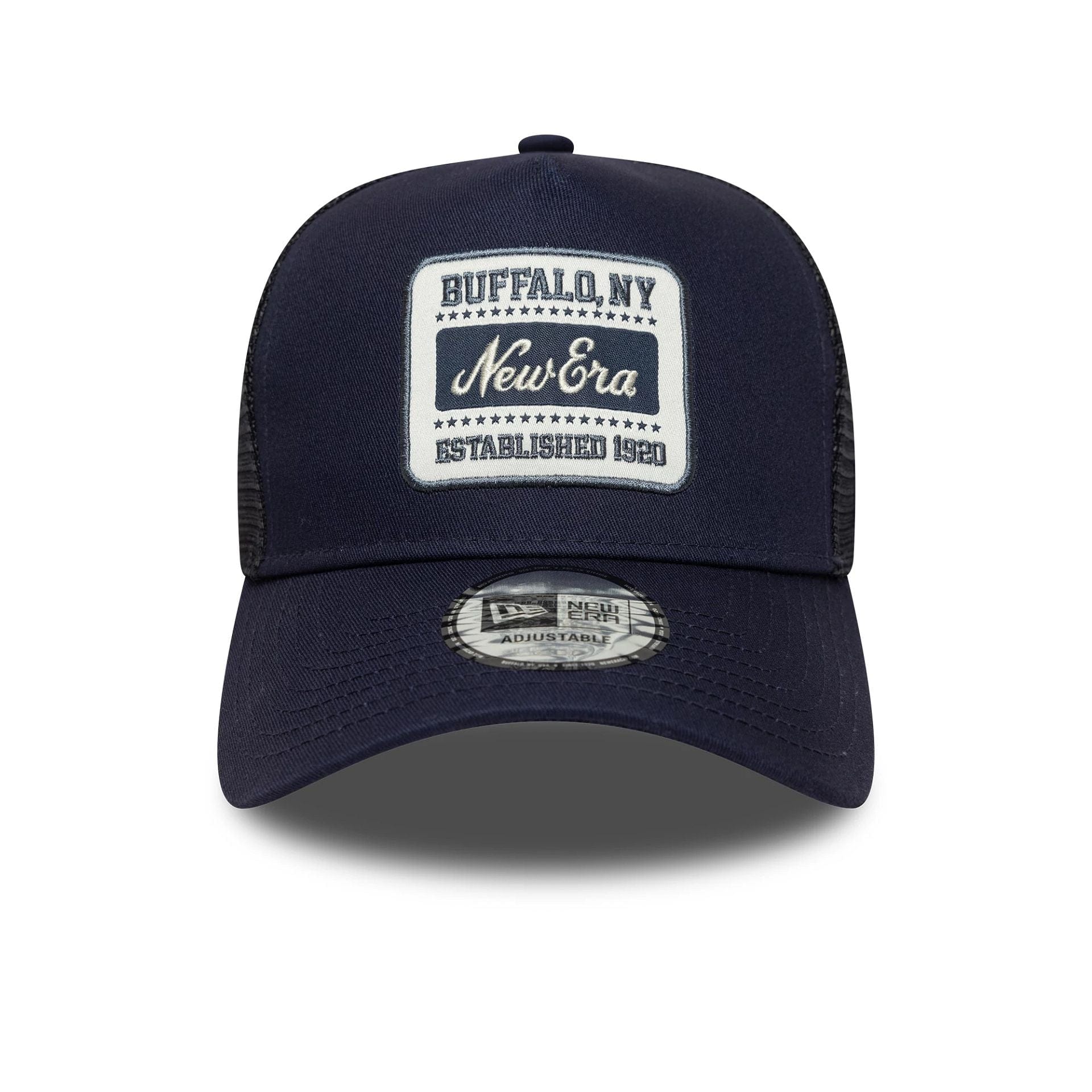 This is a New Era Patch Navy 9FORTY A-Frame Trucker Adjustable Cap 2