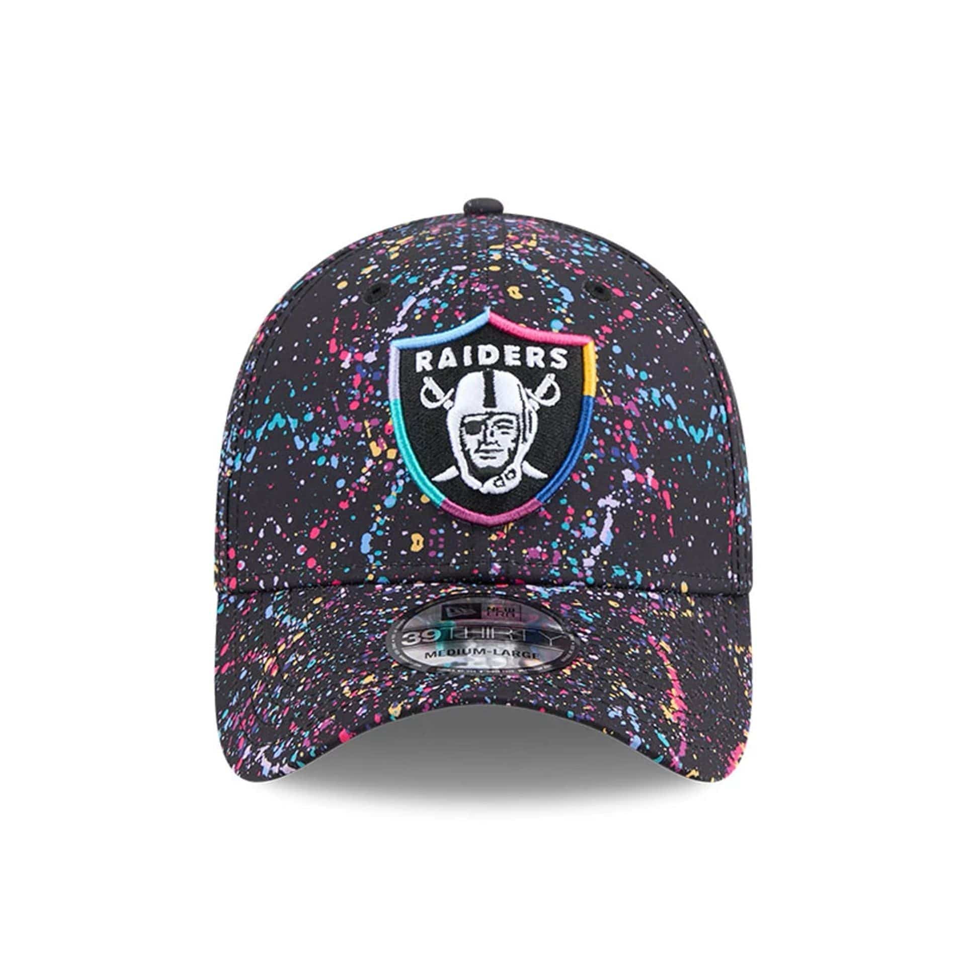 This is a Las Vegas Raiders NFL Crucial Catch 2025 Black 39THIRTY Stretch Fit Cap 2