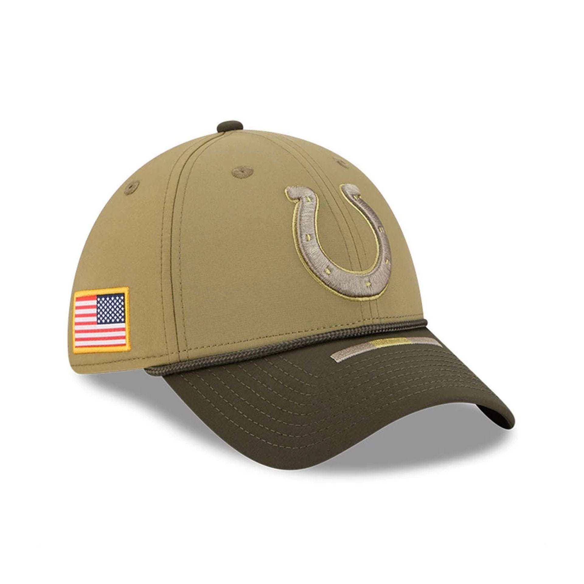 This is a Indianapolis Colts NFL Salute To Service 2025 Dark Green 39THIRTY Stretch Fit Cap 1