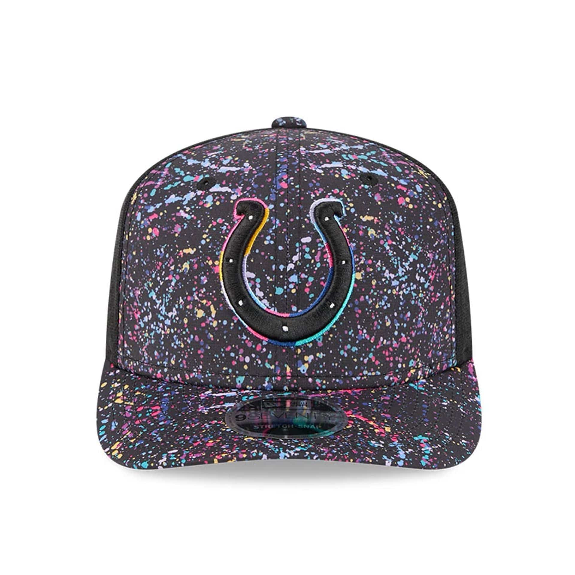 This is a Indianapolis Colts NFL Crucial Catch 2025 Black 9SEVENTY Stretch Snap Adjustable Cap 2