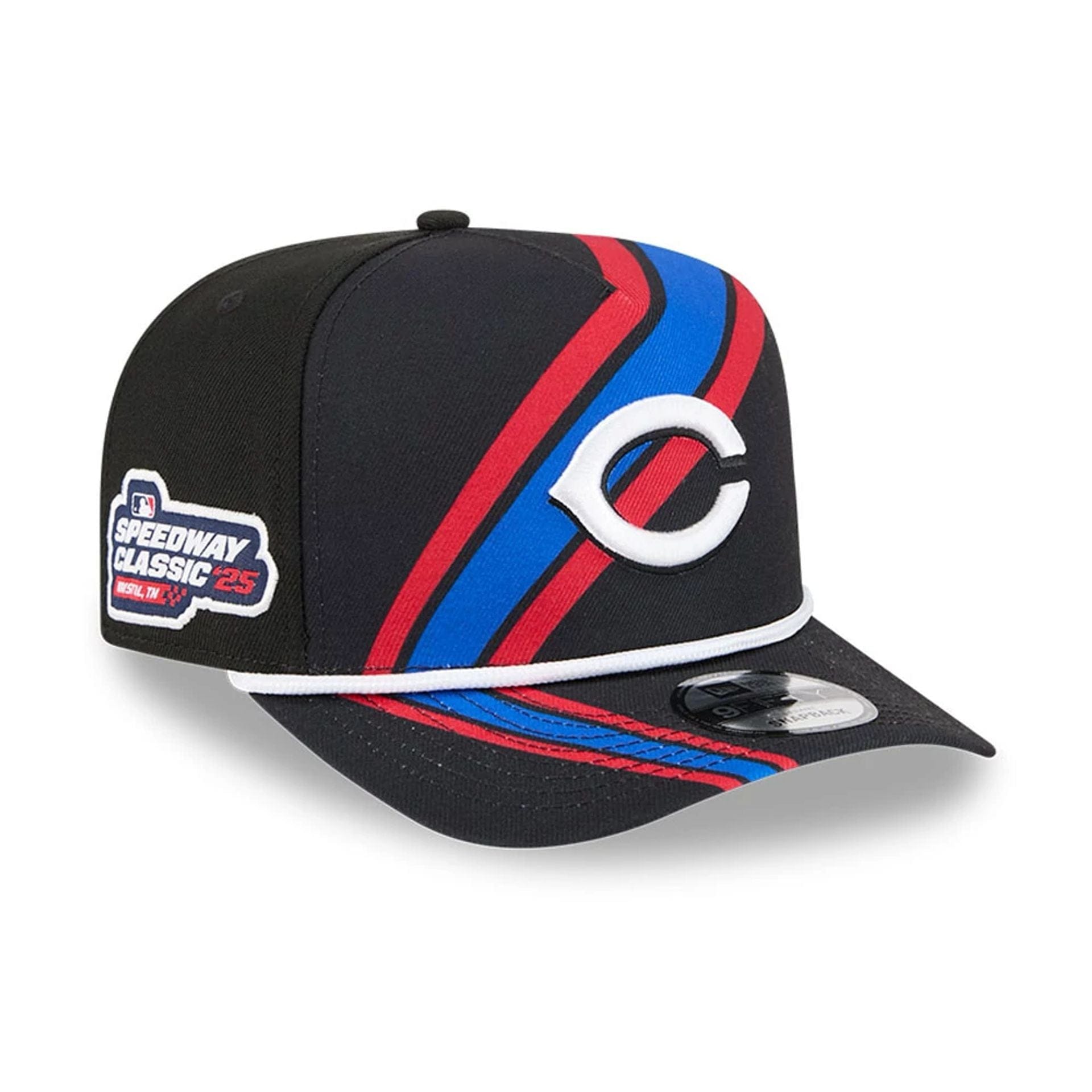 This is a Cincinnati Reds MLB Bristol 2025 Black 9FIFTY A-Frame Snapback Adjustable Cap 1