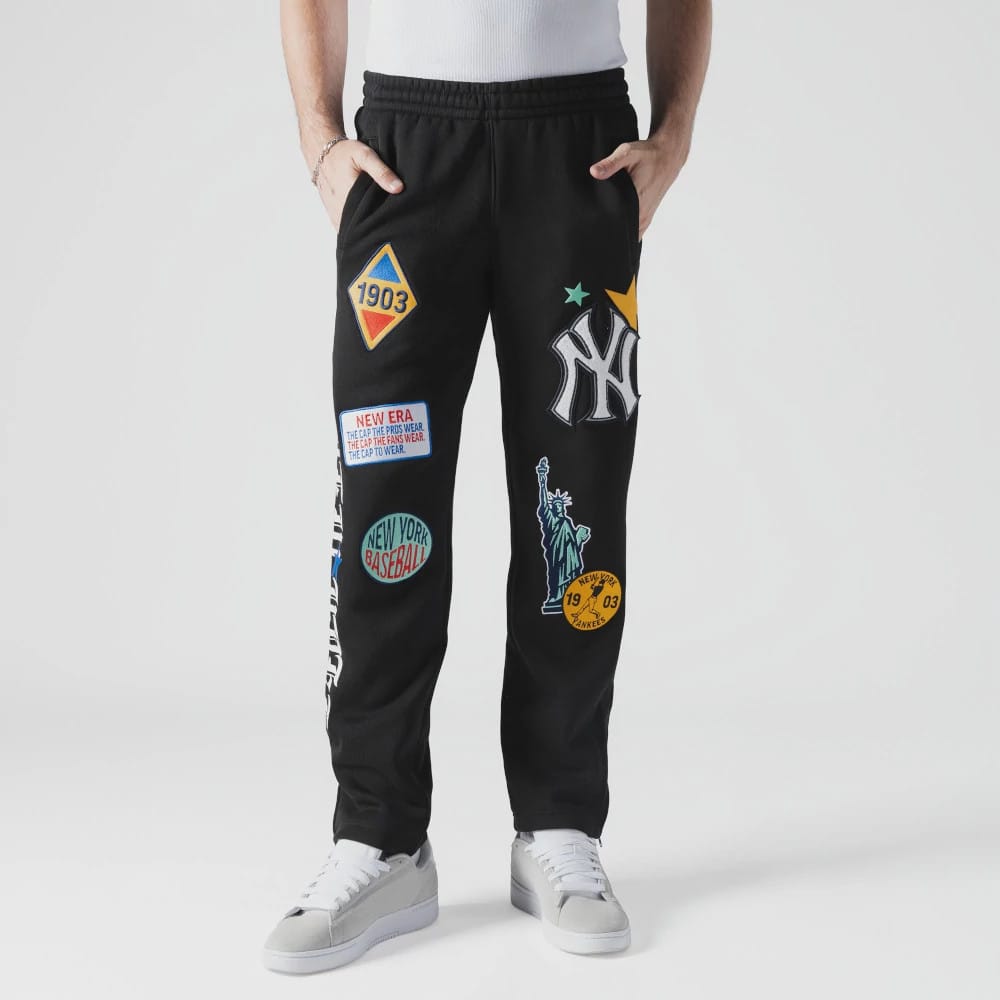 The Male model is wearing New York Yankees MLB x Uptown Threads Black Joggers 1