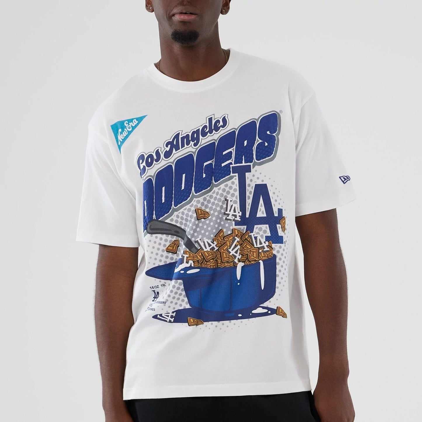 The Male model is wearing LA Dodgers MLB Lifestyle Graphic White T-Shirt 7