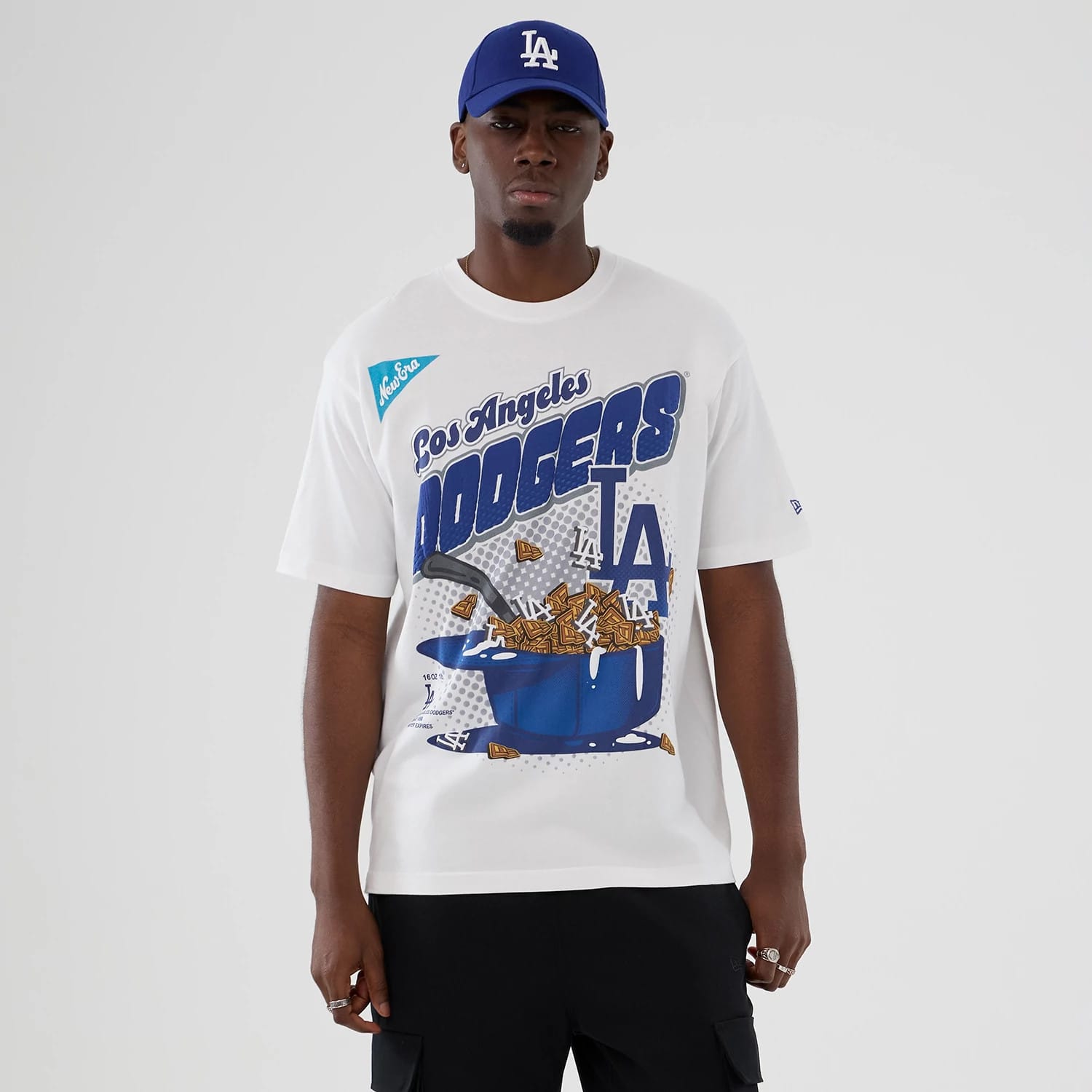 The Male model is wearing LA Dodgers MLB Lifestyle Graphic White T-Shirt 1
