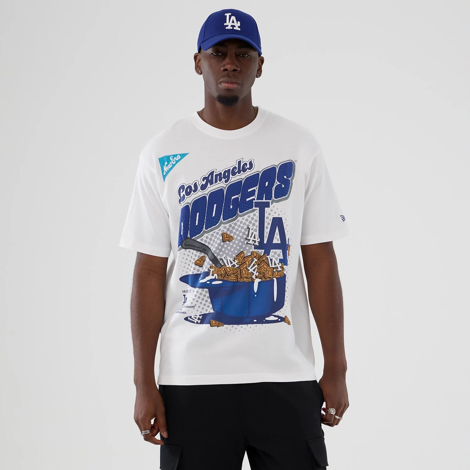 The Male model is wearing LA Dodgers MLB Lifestyle Graphic White T-Shirt 1