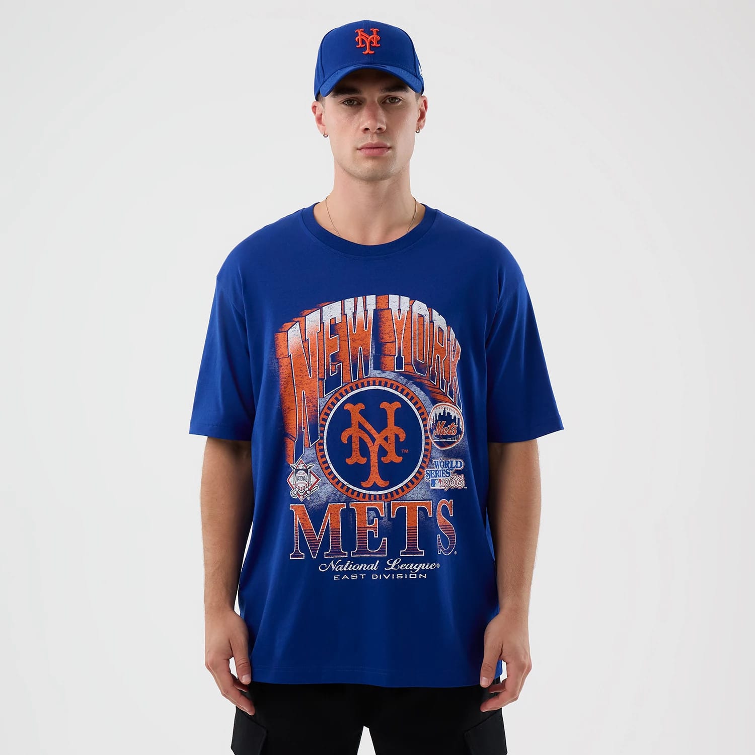 The Male model is wearing New York Mets MLB Sport Classic Blue T-Shirt 1
