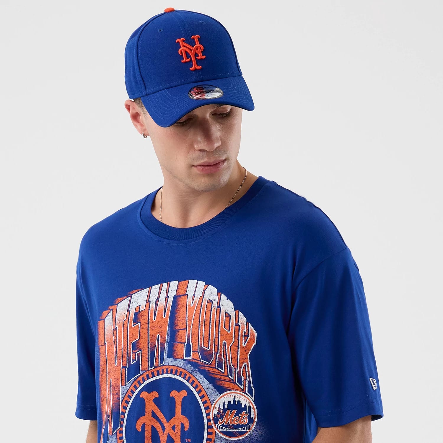 The Male model is wearing New York Mets MLB Sport Classic Blue T-Shirt 3