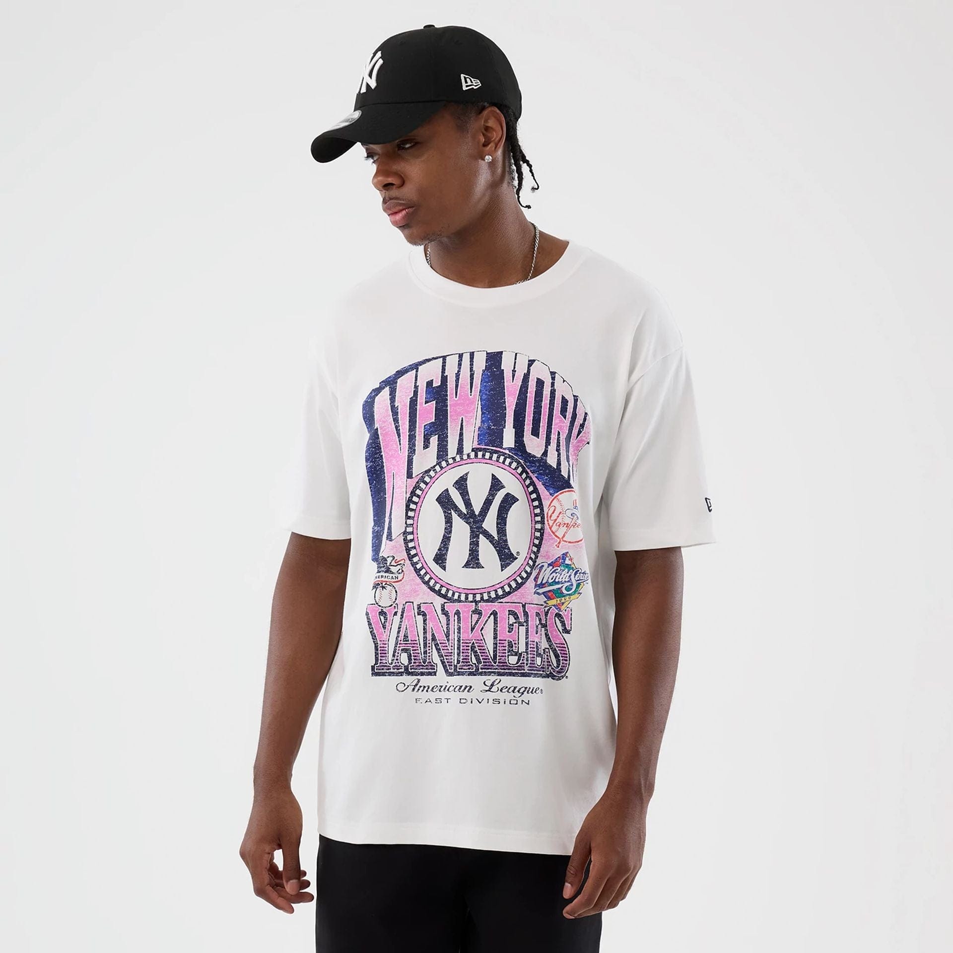 The Male model is wearing New York Yankees MLB Sport Classic White T-Shirt 1