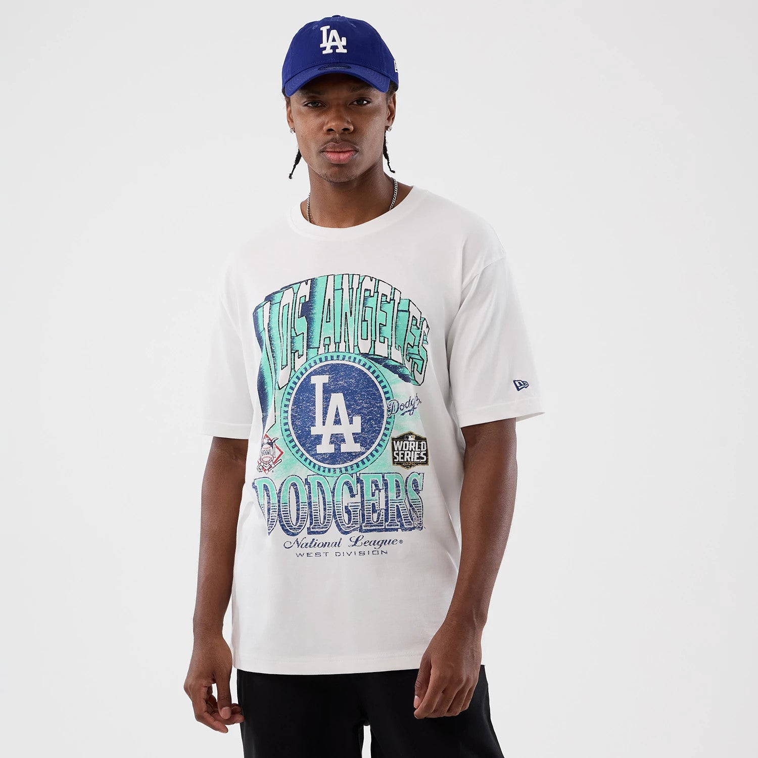 The Male model is wearing LA Dodgers MLB Sport Script Classic White T-Shirt 1