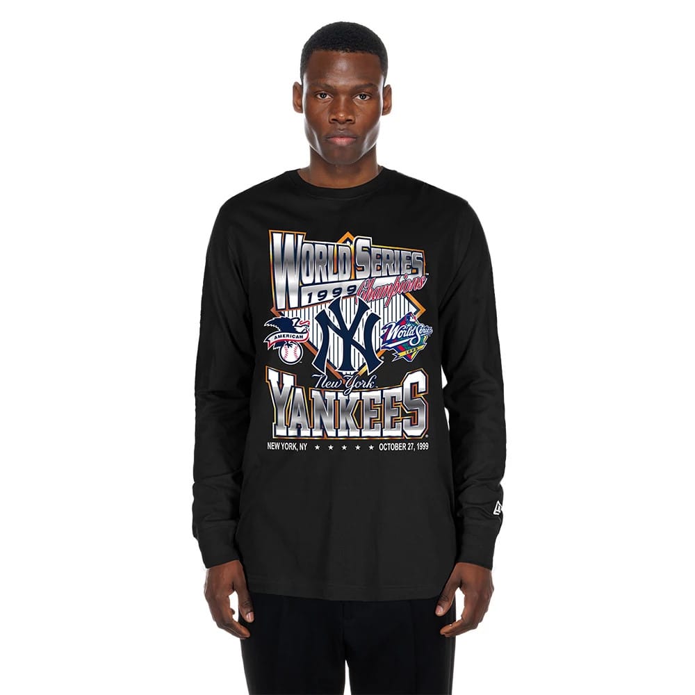 The Male model is wearing New York Yankees MLB Sport Classic Black Long Sleeve T-Shirt 1